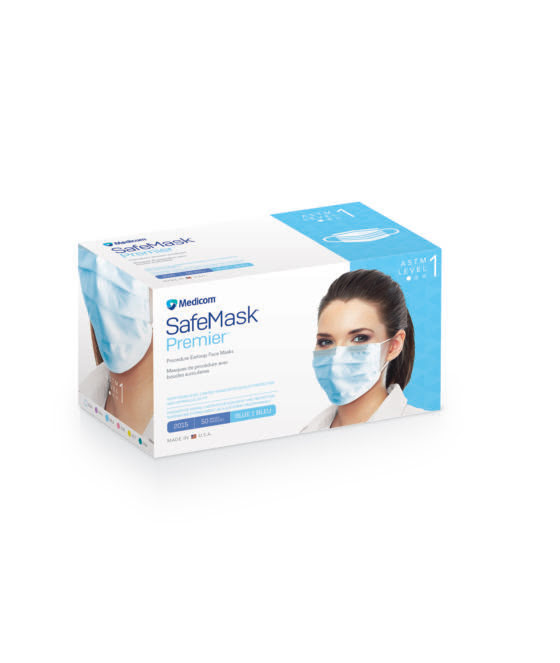 Mask Face Procedure Earloop Blue SafeMask® Premier™ ASTM Level 1 (50/BX 10BX/CS) by AMD Ritmed  ID 2015
